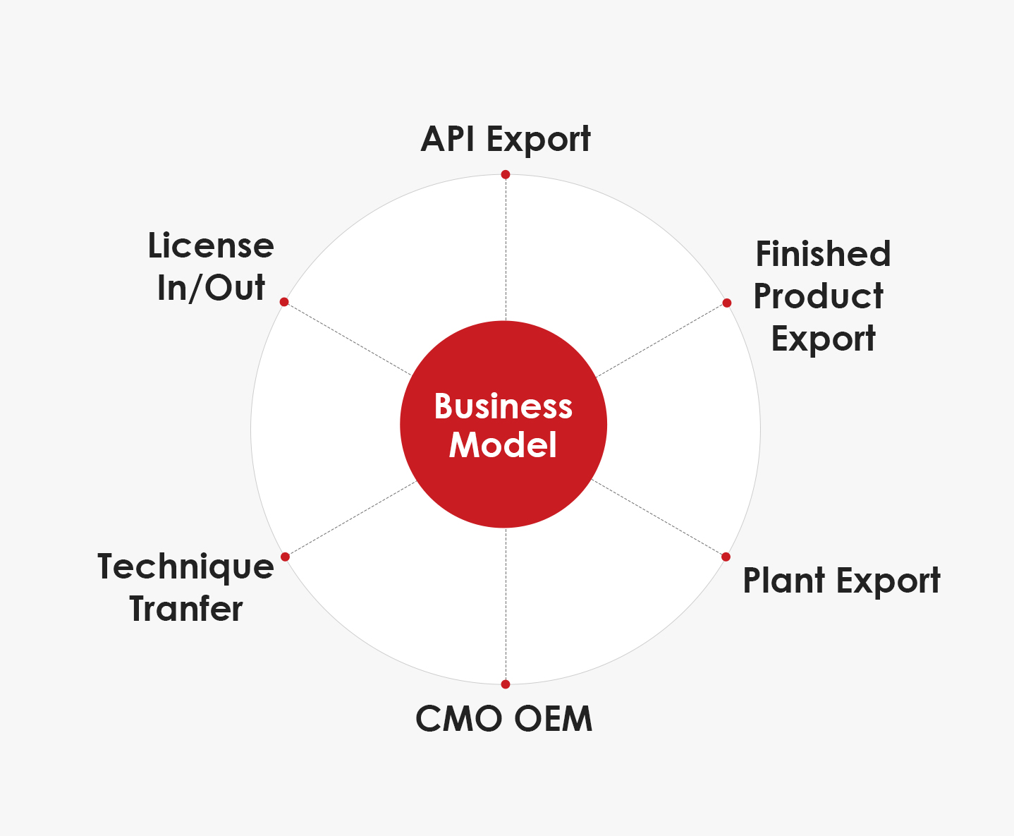 Business Model - APi Export, Finished Product Export, Plant Export, CMO OEM, Technique Tranfer, License In/Out 
